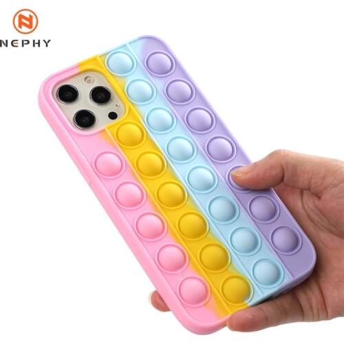 Fashion Rainbow Silicone Phone Case For Samsung S20 S21 Plus Ultra A30 A50 S A31 A51 A12 A32 5G Reliver Stress Pop Bubble Cover