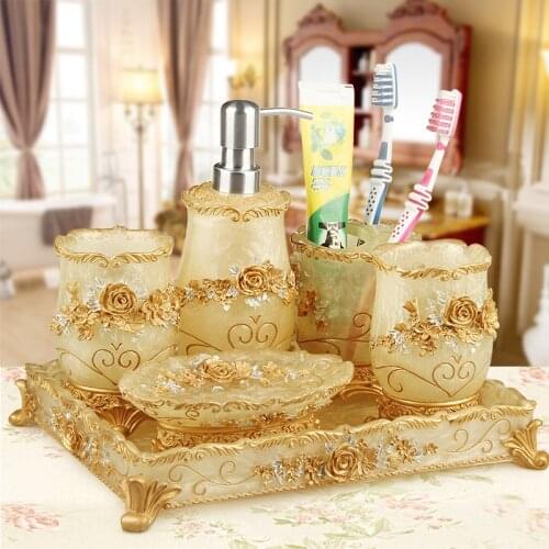 Wedding decoration home decoration accessories Bathroom Rinse Set Bathroom Five-piece Bathroom Creative Rinse Cup Set with Tray