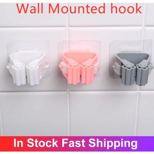 1PC Wall Mounted Mop Organizer Holder Brush Broom Hanger Home Storage Rack Bathroom Suction Hanging Pipe Hooks Bathroom Hook