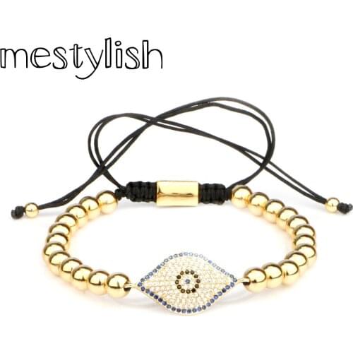 Mestylish New Design Handmade Braided Micro Pave Blue Turkey Evil Eye Bracelet Hamsa Fatima Bangle CZ Jewelry