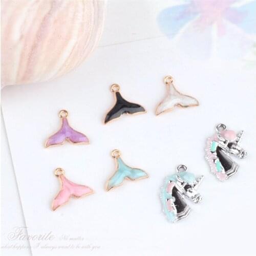 Wholesale 100pcs/Lot 15*18MM Gold Tone Alloy Enamel fishtail Pendant Charms DIY Jewelry Findings Ornaments Earring Charm Craft