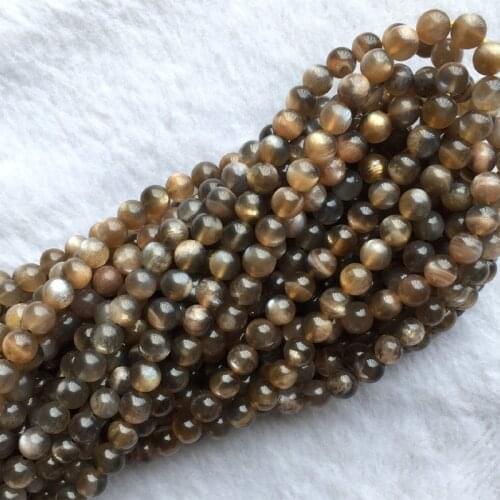 Wholesale Real Genuine Natural Gray Black Gold Sunstone flash light Round Loose Gemstone Ball Small Beads 15.5" 05608