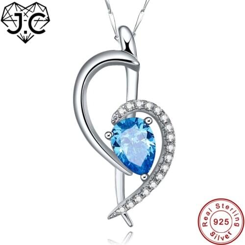 J.C for Girlfriend Excellent Water Drop Shaped Necklace Sapphire & Blue Topaz Solid 925 Sterling Silver Pendant Fine Jewelry
