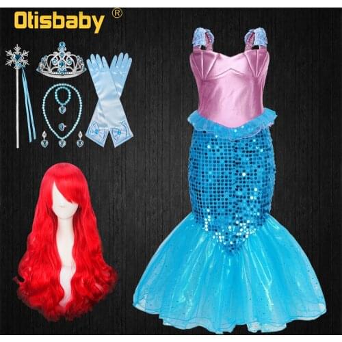 Princess Girl Ariel Dress Little Mermaid Halloween Costume Child Infant Sequin Lace Sleeveless Long Evening Dress Fantasia Ariel