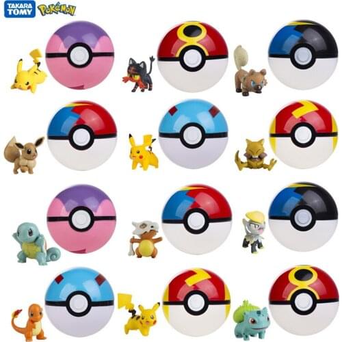 Pokemon Elf Ball With Cosplay Anime Figure Pikachu Squirtle Charmander Eevee Vulpix High Quality Pet Action Model Toy Gifts