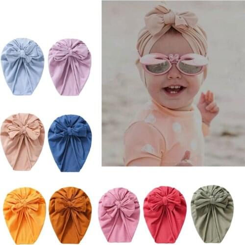 Cute Cotton Blend Hair Bow Knot Kids Baby Infant Turban Hat Big Ear Knot Toddler Beanie Caps Headwraps Birthday Gift Photo