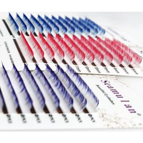 Seamulan eyelash extension colorful lash mix length false lashes natural soft individual eyelash rainbow colored Faux eyelash