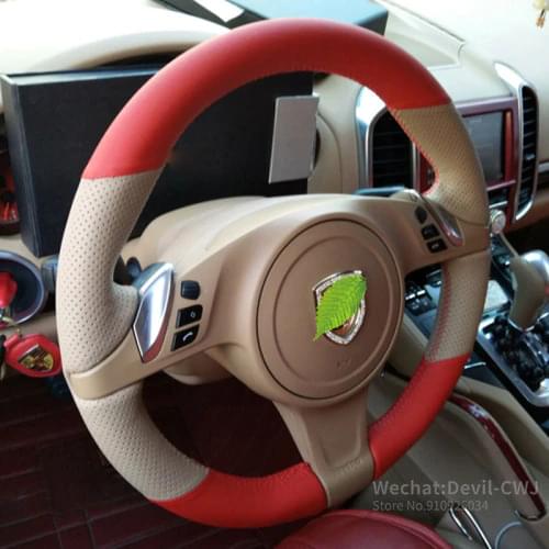 Hand-Stitched Suede Leather Car Steering Wheel Cover For Porsche Cayenne Panamera Boxster 911 Macan 718 Auto parts Accessories