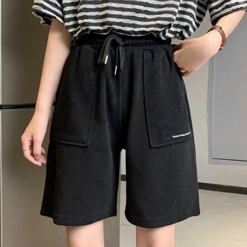 Summer High Waist Wide Leg Short Pants Women Knee Length Shorts Drawstring Womens pure cotton Loose Sports Fitness Trousers