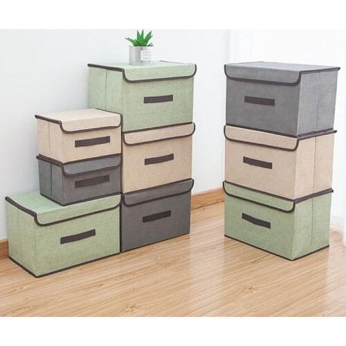 Imitation Fabric Foldable Storage Box Portable Dust-proof Clothing Sundries Storage Case Office Collecting Box Home Organizor