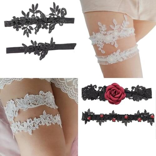 Wedding Garter Rhinestone Embroidery Flower Beading White Sexy Garters For Women Bride Thigh Ring Bridal Leg Garter For Women