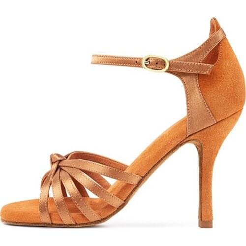 New Arrival Women Latin Dance Shoes 10cm High Heel Satin Flock Latin Salsa Shoes Practice Girls Party Shoes Women Sandal Shoes