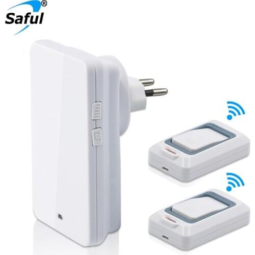 Saful Waterproof Wireless Doorbell 28 Melodios White Color 110V-220V With 2 Button+1 Receiver Door Bell Free Shipping