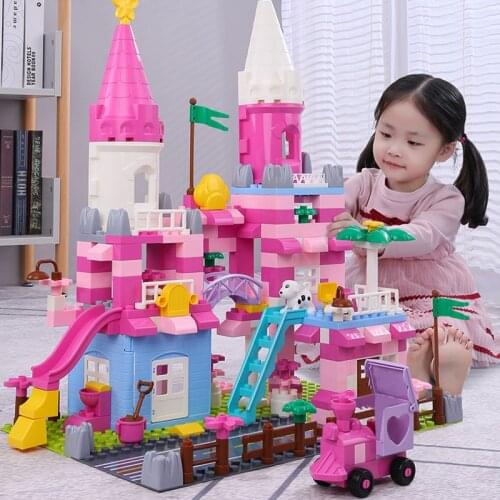 QWZ New Pink Princess Castle Blocks Toy House DIY Building Blocks Colorful Brick Toys For Children Christmas Girls Gift