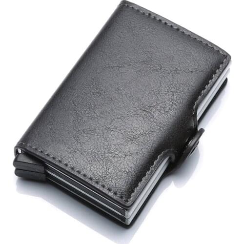 Blocking Protection Men id Credit Card Holder Wallet Leather Metal Aluminum Business Bank Card Case CreditCard Cardholder