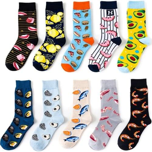 Women Funny Socks Woman Food Fruit embroidery Avocado Pizza Cake Shrimp Happy Cotton Skateboard Socks female Harajuku