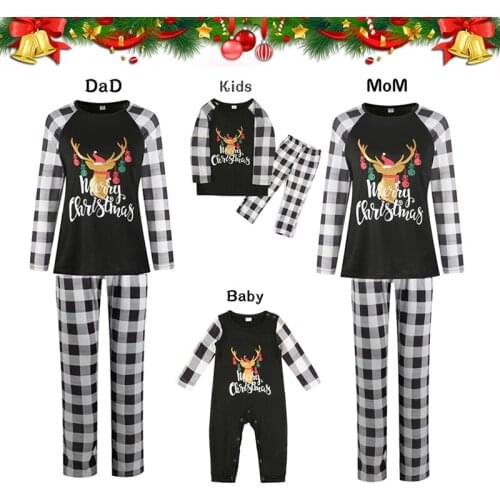 Christmas Family Pajamas Clothes Set Kids Pajamas Baby Rompers Printed Long Sleeve Family Parent Child Suit New Years Clothes