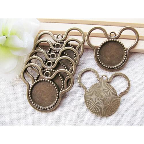 100pcs Antique Silver tone/Antique Bronze Mickey Base Setting Tray Bezel Pendant Charm/Finding,Fit 18mm Cabochon/Cameo,DIY