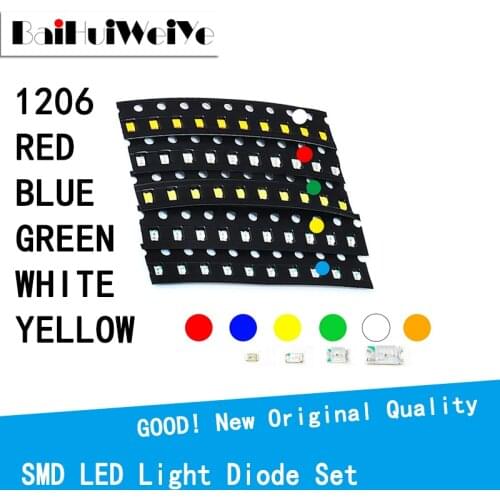 100pcs/LOTE 5 Colors 1206 SMD DIY kit Ultra Led Red Yellow Green White Blue light emitting diode Water Clear LED Light Diode Set