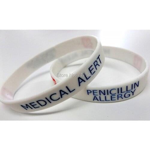 100pcs MEDICAL ALERT PENICILLIN ALLERGY wristband silicone bracelets free shipping by epacket A