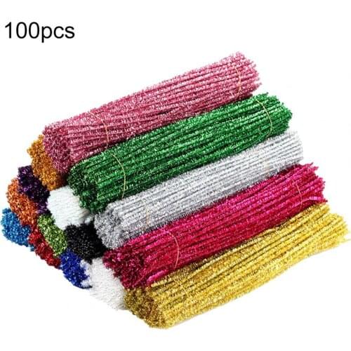 100Pcs Multiple Colors Glitter Chenille Stems Pipe Cleaners Plush Tinsel Stems Wired Sticks Kids Educational DIY Craft Supplies