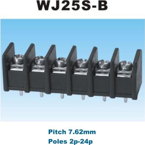 20pcs Pitch 7.62mm Barrier Screw PCB Terminal Block Straight Pin 2P 3P 4P 5P 6P morsettiera connectors bornier 300V 15A 14AWG