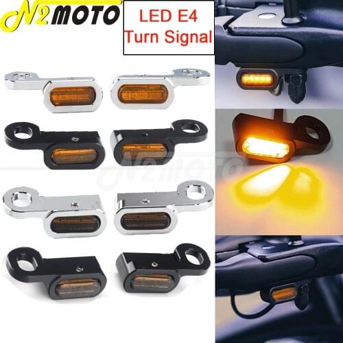 2X Mini E4 LED Handlebar Turn Signal Light for Harley Touring Softail Slim Street Bob Fat Bob CVO Street Electra Glide Road King