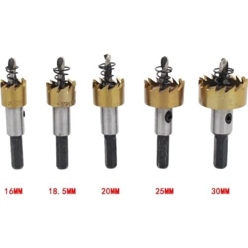 5pcs 16-30mm Carbide Tip HSS Hole Saw Drill Bits Set Used for Drilling Alloy Stainless Steel Sheet and Iron Plate Hole Puncher