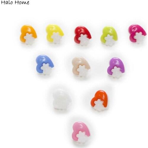 50pcs Shank Heart With Flower Nylon Buttons Home Sewing Scrapbooking Clothing Decor Card Making DIY 14mm