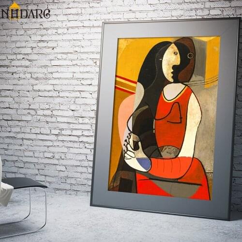 Seated Woman by Artist Picasso Abstract Geometry Figure, Canvas Print Painting Poster Wall Pictures For Living Room, Home Decor