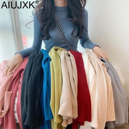 AIUJXK Spring Fall Sweater Women Korean Style Fashion Knitted Tops Long Sleeve Pullover Laides Ribber Slim Jumper Warm Knitwear