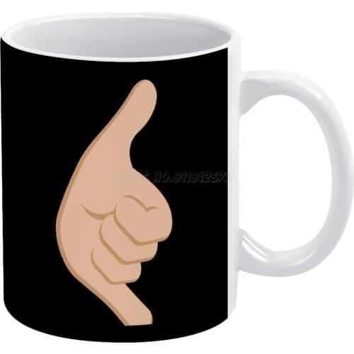Call Me Sign , Finger Gesture White Mug New Good Quality Print Mug 11 Oz Coffee Cup Face Fun Funny Cute Graphic Designer Smile