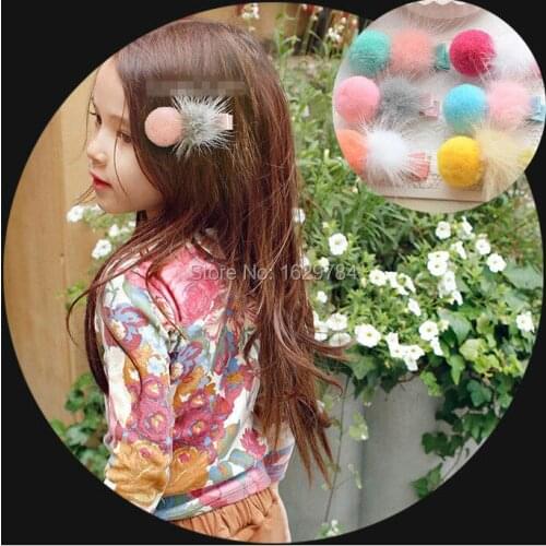 Boutique 30pcs Fashion Cute Fur Ball Pom Pom Hairpins Solid Kawaii Hair Clips Princess Headware Hair Accessories