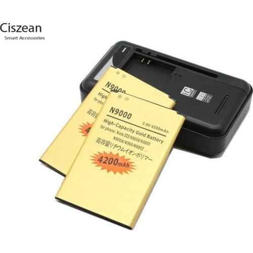 Ciszean 2x B800BE B800BC B800BZ B800BU Gold Replacement Battery For Samsung Galaxy Note3 Note 3 III N9000 N900 4200mAh + Charger