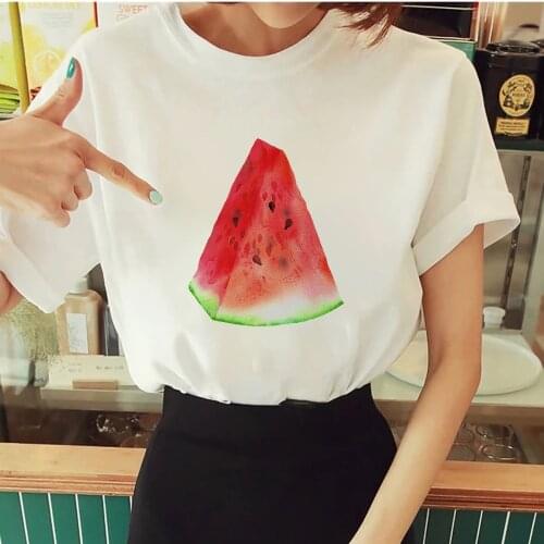 Single Watermelon Print T Shirts Women Crative Streetwear Pinted Fruit Series Vetement Tops 2021 Arrivals Pop Tshirt Clothes