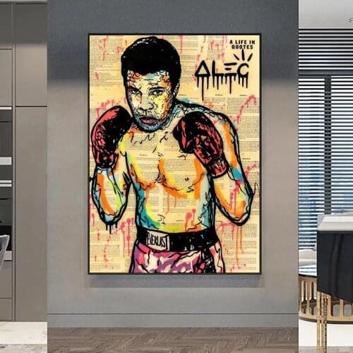 Graffiti Art Boxing Athlete Canvas Painting Cuadros Posters Prints Wall Art for Living Room Home Decor (No Frame)