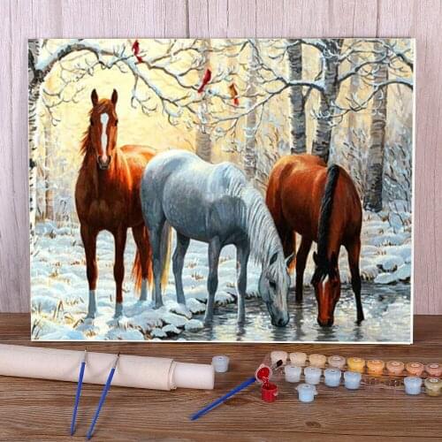 Snow Two Horse Animal DIY Painting By Numbers Set Acrylic Paints 40*50 Picture By Numbers Photo Decorative Handiwork