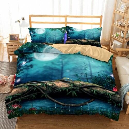 Dreaming Forest Quilt Cover Bedding Sets Full Queen King Size Bed Duvet Cover With Pillow Case 2/3 Pieces Home Bedclothes