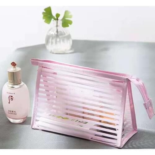 Cosmetics Bags Korean Leisure Fatih Travel Storage Mens And Women Waterproof Cosmetics Bags PVC Stripe Hand Holding Square Wash