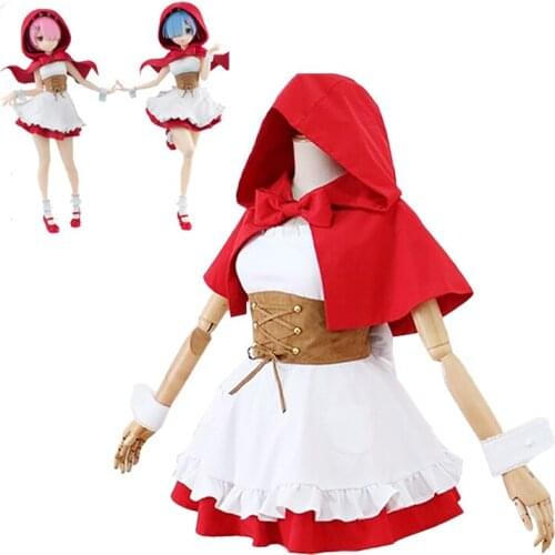 Anime Re:Life in a different world Rem & Ram Cosplay Costume Little Red Riding Hood Dress Halloween Carnival Uniform Custom Made