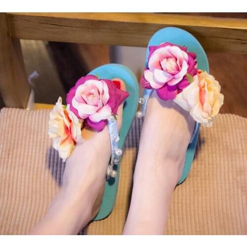 Roses flat cool slippers tourism holiday beach shoes, female flowers leisure comfortable flip-flops