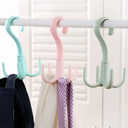 360-degree Multifunctional Rotating Hook Creative Four-claw Clothes Hook Wardrobe Finishing Coat Practical Plastic Hook