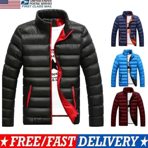 Hot Men Slim Fit Cotton Padded Thick Winter Warm Stand Collar light Outerwear Jacket Casual Overcoat Quilted Clothing Coats