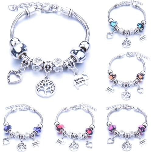 2021 newest creative cartoon owl glass beads beaded bracelet retro tree of life diy adjustable Pandora-style
