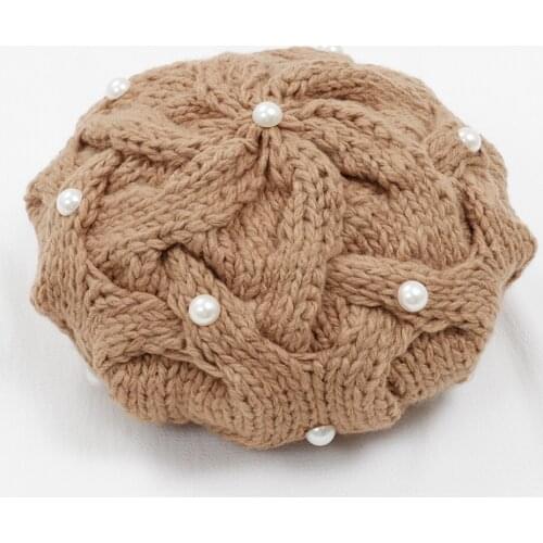 NEW Womens knitting Winter Berets with pearl accessories Luxury Vintage Cashmere Female Warm Beret Hats Girls Flat Cap Beret