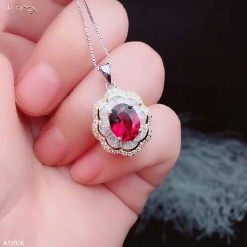 Jewelry 925 sterling silver natural magnesium aluminum garnet net body female pendant necklace charming big gem beautiful suppor