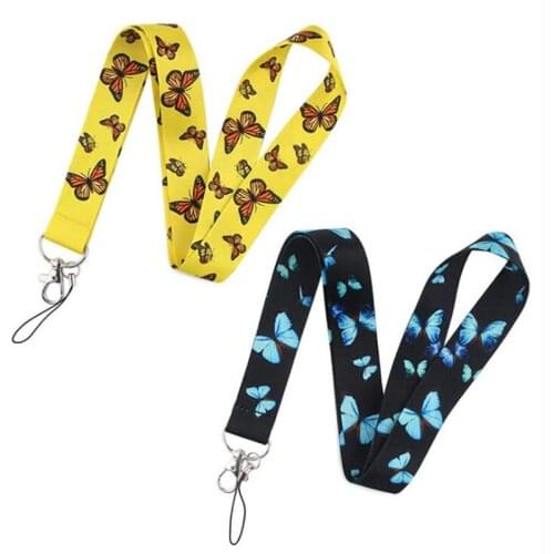 Wholesales 30 Pieces/lot High Quality Fashion Butterfly Keychains Neck Lanyard ID Card Badge Holdere Phone Strap