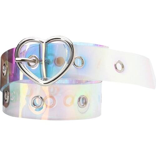 Women Plastic Belt Fashion PVC Transparent Dress Belt Grommet Belt with Heart Buckle Clear Waist Belt Jeans Grommet Belt