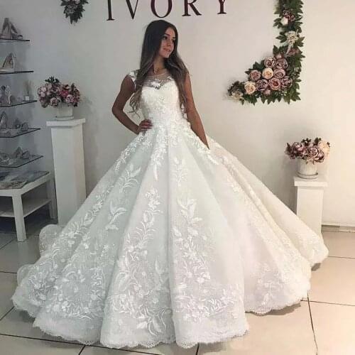 Robe De Marriage Ivory 3D Flowers Appliques Princess Bride Ball Gown Sleeveless Wedding Dresses Plus Size Bridal Dress A317
