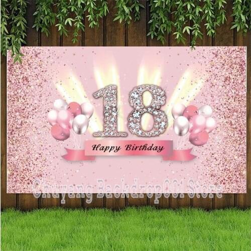 Rose Gold 18th Backdrop Pink Balloon Girls Happy Birthday Party Photography Background For Photo Studio Banner Decorations
